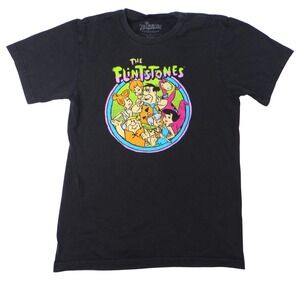 The Flintstones Graphic T Shirt Black Cotton Short Sleeve Crew Neck Kids Size S